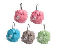 LOLIPPYY 5PCS Large Soft Bath Scrubbing Balls with Lanyard Gentle Exfoliating Shower Sponges for Body Care Quick-Drying Practical Bathroom Accessories in Green Blue Pink Brown