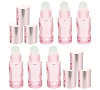 LOLIPPYY 6pcs 5ml Pink Glass Roller Bottles Stainless Steel Balls for Essential Oils, Travel Perfume Rollers, Empty Sub Bottles for Aromatherapy and Cosmetic Use