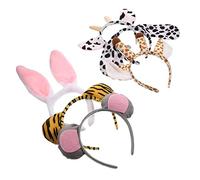 LOLIPPYY 6pcs Cartoon Animal Headband Cute Plush Hair Hoop Party Headdress Costume Accessories for Halloween Cosplay Role Play with Dog Giraffe Tiger Mouse Cow Rabbit Ears