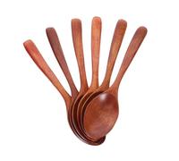 LOLIPPYY 6pcs Japanese Long-Handled Spoon Decorative Serving Spoons Wooden for Eating Long Handle Cereal Cutlery Hot Pot Scoops Dinner Phoebe Light Brown