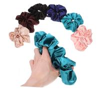 LOLIPPYY 6pcs Large Satin Hair Scrunchies for Women and Smooth Elastic Ponytail Holders in Navy Khaki Pink Brown Green Black and Stylish Hair Accessories