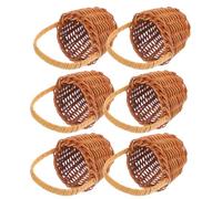 LOLIPPYY 6Pcs Mini Rattan Woven Baskets with Handles 5×4Cm Natural Vine Flower Basket Miniature Doll House for Tiny House Decor and Party Favor