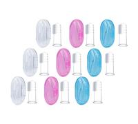 LOLIPPYY 9Pcs Silicone Finger Toothbrush Set for Infants 0-3 Years with Storage Box, Soft Teething Brush and Oral Massager, Blue and Pink for Oral Cleaning