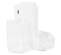 LOLIPPYY Acrylic Makeup Brush Canister with Dustproof Flip Lid, Multi-function Cosmetic Storage Bucket for Desktop Organizer, White Pearl Accessories Included, Suitable for Travel and Home Vanity