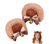 LOLIPPYY Bear Ears Hair Clips with Bow Adorable Halloween Hair Accessories for Women Cute Lolita Cosplay Headpiece in Warm Camel Color for Parties and Festival Costume Decoration