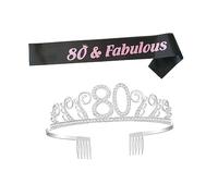 LOLIPPYY Birthday Rhinestone Crown Tiara with Hair Comb and Letter Printed Party Etiquette Sash Lightweight Birthday Queen Accessories for Women