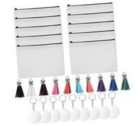 LOLIPPYY Blank Canvas DIY Craft Bags 10pcs Thickened Sublimation Makeup Cases with Zipper, Acrylic Discs, Keychains Tassels for Travel, Home Toiletry Storage