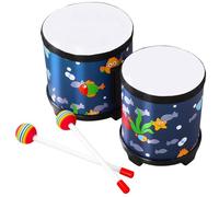 LOLIPPYY Bongo Drum Hand Percussion Instrument with Rhythm Sticks, Wooden Music Instrument for Beginners, Sea World Pattern Floor Bongos Suitable for Adults and Boys and Girls