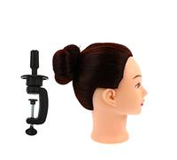 LOLIPPYY Cosmetology Practice Head Mannequin Clamp Stand 100% Real Hair Training Doll Head for Hair Styling and Braiding Suitable for Hairdressers and Makeup Artists