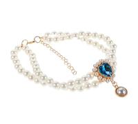 LOLIPPYY Dual-Layer Blue Pearl Pet Necklace with Heart Pendant, Adjustable Medium Princess Dog and Cat Collar for Photo Shoot, Wedding, Birthday, and Formal Occasions