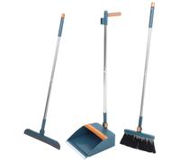 LOLIPPYY Ergonomic Long Handle Broom and Dustpan Set with Squeegee for Floor Scrubbing Comfortable Grip Cleaning Tools for Home Kitchen and Indoor Use Household Cleaning Kit in Blue