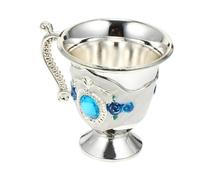 LOLIPPYY European Style Retro Drinking Cup Lightweight Creative Beverage Mug with Smooth Surface Unique Metal Craft Home Decor Tea Cup Silver White Blue Floral Pattern