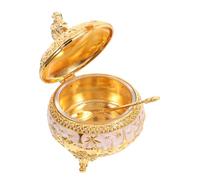 LOLIPPYY European Zinc Alloy Sugar Jar with Lid and Spoon Seasoning Container for Kitchen Storage Elegant Decorative Condiment Dispenser Stylish Home Decor