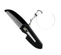 LOLIPPYY Foldable Pocket Comb for Men with Fine Teeth, Small Portable Travel Folding Beard Comb Keychain with Oval Acrylic Mirror, Lightweight Grooming Set for On-the-go Use