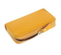 LOLIPPYY Genuine Leather Car Key Holder Case Bright Yellow with Zipper and Ring Hooks Large Capacity Organizer for Men Women Compact Cowhide Key Wallet