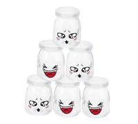 LOLIPPYY Glass Yogurt Jars and Pudding Bottle Glass Set 150ml Milk and Jelly Jars Facial Expression Designs Suitable for Yogurt Dessert and Baking 6 Pieces Random Patterns