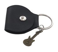 LOLIPPYY Guitar Pick Storage PU Leather Bag with Guitar Shaped Pendant Keychain Protective Holder Easy to Organize and Carry in Black and Antique