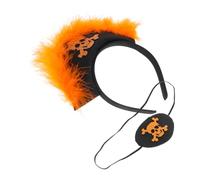 LOLIPPYY Halloween Pirate Headband with Skull Eye Mask Soft Comfortable Orange Halloween Headpiece for Adults Korean Style Unisex Pirate Cosplay Accessory for Family Costume Parties