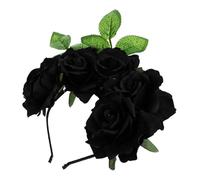 LOLIPPYY Halloween Rose Headpiece Black Artificial Flower Headdress Elastic Floral Crown for Women Party Costume Cosplay Hair Accessory Gift