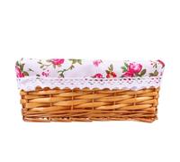 LOLIPPYY Hand-woven Wicker Storage Basket 25x15x10cm with Honey Color Rose Fabric Lining Portable Fruit Holder Practical Picnic and Kitchen Organizer