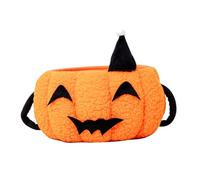 LOLIPPYY Handwoven Natural Cotton Rope Pumpkin Basket with Handles Small Orange Halloween Storage Organizer for Versatile Candy Holder and Desktop Decor and Soft Storage