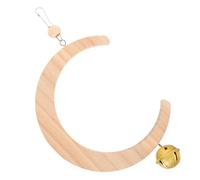 LOLIPPYY Large Moon-shaped Parrot Swing with Bell Pendant, Sturdy Wooden Suspended Bird Perch for Cage, Bite-resistant Parrot Playstand Suitable for Cockatiels and Budgies Indoor Use