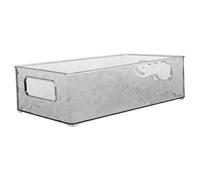 LOLIPPYY Long Plastic Storage Box Grey Frosted Texture, Refrigerator and Freezer Organizer Bin with Lid for Kitchen and Pantry Storage