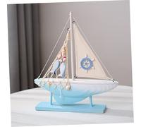 LOLIPPYY Mediterranean Style Wooden Sailboat Model Compact Small Sailing Ship Craft for Office Tabletop Decor Vintage Nautical Ornament with Realistic Sea Design Beach Home Decoration