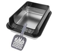 LOLIPPYY Medium Stainless Steel Cat Litter Box with Lid Enclosed Metal Pan for Splash Resistance Easy Clean Cat Toilet Tray for Home Travel Small Spaces Black