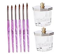 LOLIPPYY Nail Brush and Manicures Glass Cups Set with 2 Octagonal Lids 6pcs 3d Carved Fine Liner Nail Art Brushes Acrylic Tools for Gel Polish Design and DIY Styling at Home and Salon