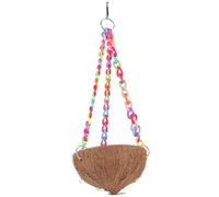 LOLIPPYY Natural Coconut Shell Parrot Nest Hanging Hammock Bed with Colorful Chain Decorative Resting Perch and Swing for Parakeets Budgies and Birds Random Color
