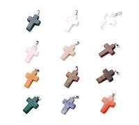 LOLIPPYY Natural Stone Cross-shaped Pendant Double-sided Carved DIY Jewelry Making Charm with 2 Chains, Creative Choker Necklace Accessories for Women, 12 Pieces Set