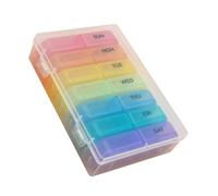 LOLIPPYY Outdoor Medicine Organizer Box Large Double-Connected Rectangular Weekly Pill Case with Sealed Compartments for Travel and Home Storage Food-Grade Plastic Rainbow Color-Coded