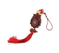 LOLIPPYY Peach Wood Bagua Mirror Ornament Feng Shui Protection Charm with Animal Head Tassel Gourd Pendant for Home Luck Wealth Decor Easy to Hang Traditional Chinese Style
