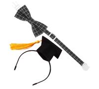 LOLIPPYY Pet Graduation Cap and Bow Tie for Dogs and Cats Small Puppy Graduation Hat Accessory for Party Photo Prop Yellow Felt Hat with Black Plaid Bow Tie