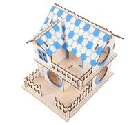 LOLIPPYY Pet Hamster House Double-layer Log Villa Climbing Rack with Stairs Natural Wood Small Pet Habitat for Hamsters Safe Villa Decoration for Home