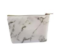 LOLIPPYY PU Leather Marble Pattern Makeup Bag Portable Cosmetic Pouch Travel Storage Organizer White