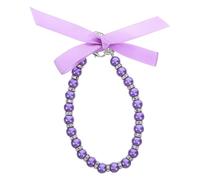 LOLIPPYY Purple Faux Pearl Dog Cat Necklace Collar Metal Bling Accessories and Ribbon Bow, Size M, Pet Necklace Jewelry for Female Cats and Large Dogs