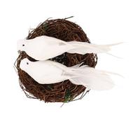 LOLIPPYY Rattan Artificial Bird Nest with Birds Realistic Handmade Woven Decoration for Garden Tree Table Photo Prop Festival Scene Ornaments Colorfast Craft