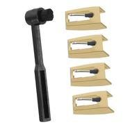 LOLIPPYY Replacement Record Player Needles Stylus Cartridge with Red Gem Aluminum Rod 5pcs (4 Needles + 1 Brush) for Vinyl Turntable Record Cleaning