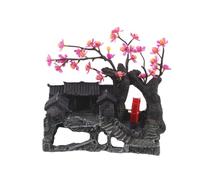 LOLIPPYY Resin Mini Cottage Rockery Aquarium Decor with Handcrafted Asian Treehouse and Plum Tree Detail Realistic Fish Tank Simulation Rockery for Microscopic Garden Ornaments Low