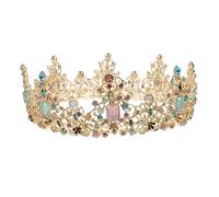 LOLIPPYY Retro Colorful Diamond Round Hair Crown Decor Baroque Style Bride Headdress Lightweight Wedding Tiara for Women Birthday Festival Accessories