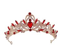 LOLIPPYY Rhinestone Bridal Crown Headdress Gold Red Vintage Palace Style Elegant Headband for Girls Wedding Birthday Festival Hair Accessory