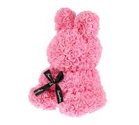LOLIPPYY Romantic Pink Foam Rose Rabbit Ornament Tabletop Decor Cute Bunny Figurine Gift for Bedroom Accessories and Home Decoration