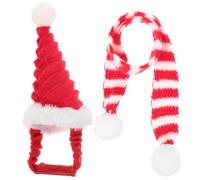 LOLIPPYY Small Pet Christmas Hat and Scarf Set for Hamster Rabbit Guinea Pig Chinchilla Red Knit Santa Hat and White-red Scarf Xmas Costume Accessories for Holiday Dress-up