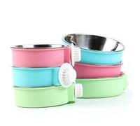LOLIPPYY Stainless Steel Hanging Pet Bowl for Cage Small Dog Food and Water Bowl with Rust-resistant Metal and Plastic Design Easy to Clean and Fix Pink