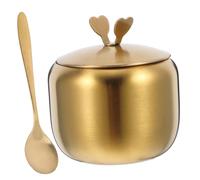 LOLIPPYY Stainless Steel Seasoning Box with Spoon and Lid Multipurpose Sugar Jar and Spice Container for Salt Pepper Storage Wide Opening for Easy Access Home Kitchen Condiment Pot Golden
