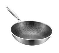LOLIPPYY Stainless Steel Wok Pan with Ergonomic Handle Nonstick Honeycomb Surface Flat Bottom for Vegetable Stir Fry Seafood Soup and Steaming Suitable for Gas Stove Kitchen Utensil