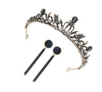 LOLIPPYY Vintage Bride Crown Hairband and Earrings Rhinestone Bridal Tiara with Alloy Alloy Jewelry for Wedding Birthday Queen and Engagement Celebration Elegant Black Baroque Style