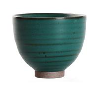 LOLIPPYY Vintage Japanese Style Crude Pottery Teacup Small Home Drinking Cup with Green Glaze and Spiral Texture for Traditional Gongfu Tea Serving